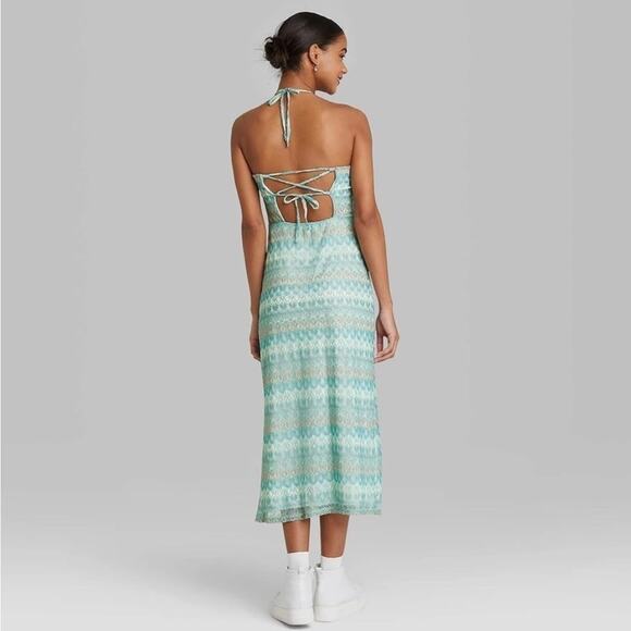 Wild Fable Crochet Summer Slip Dress Aqua Midi Sz M Y2K Style Beachy Coastal - Picture 2 of 12